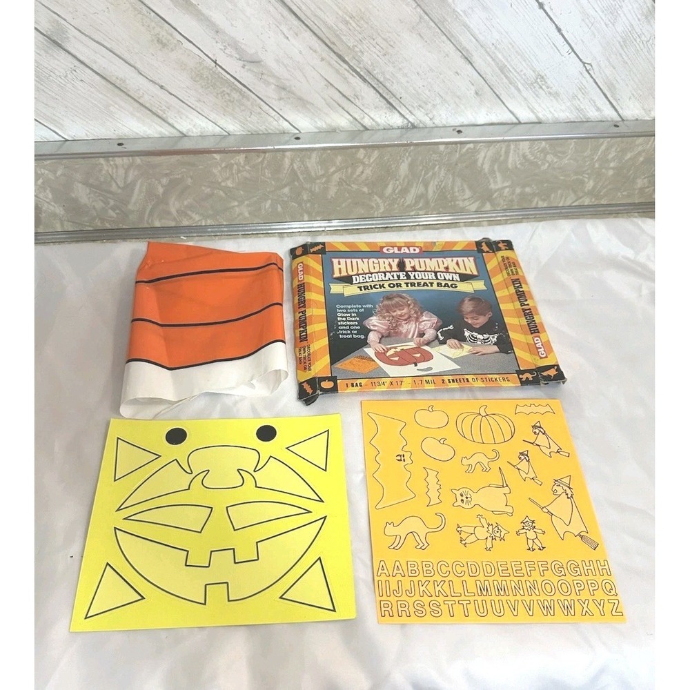 Vintage Glad 1991 Hungry Pumpkin Decorate Your Own Trick Or Treat Bag Halloween
